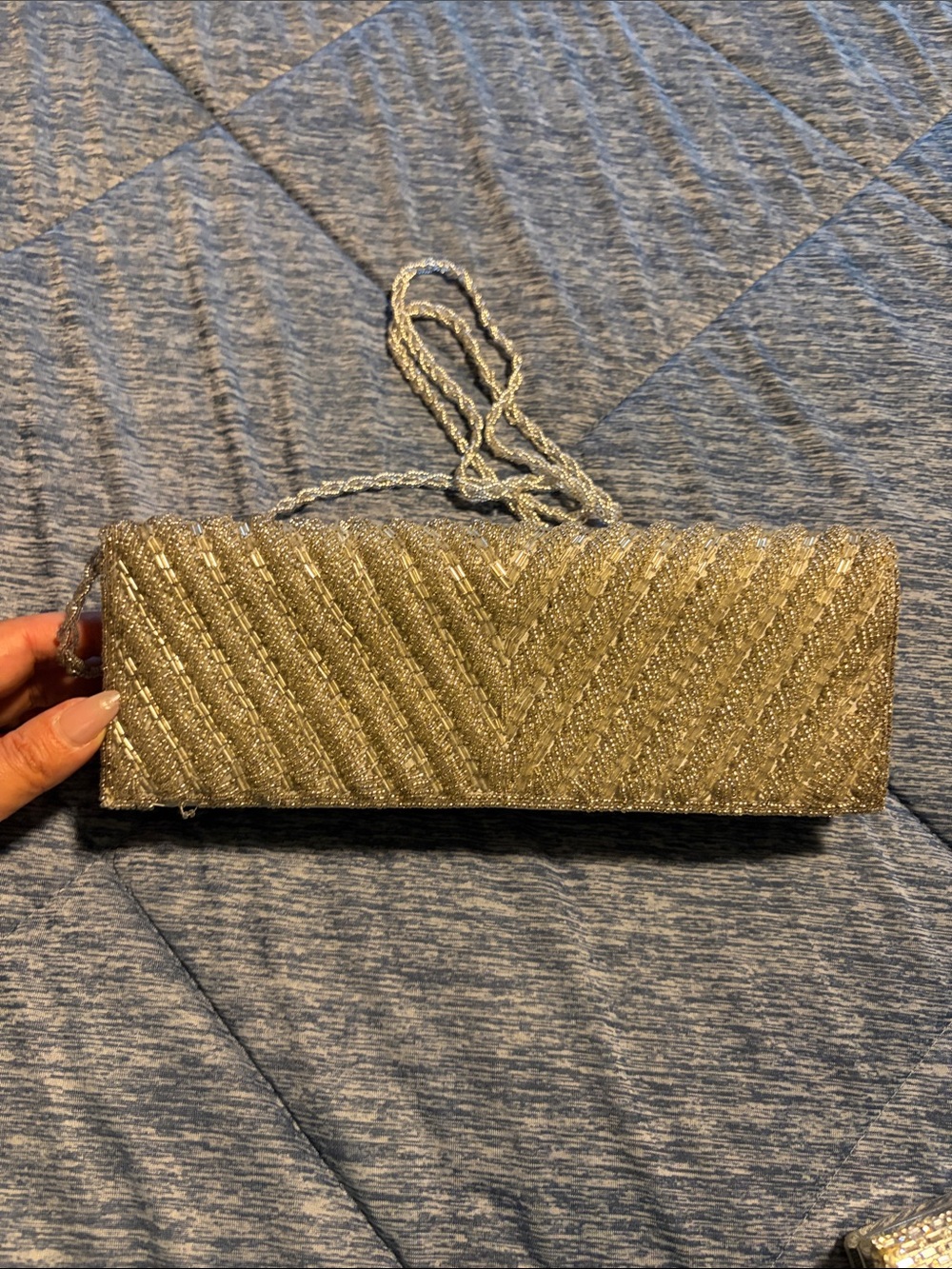 Silver Beaded Evening Wristlet Clutch